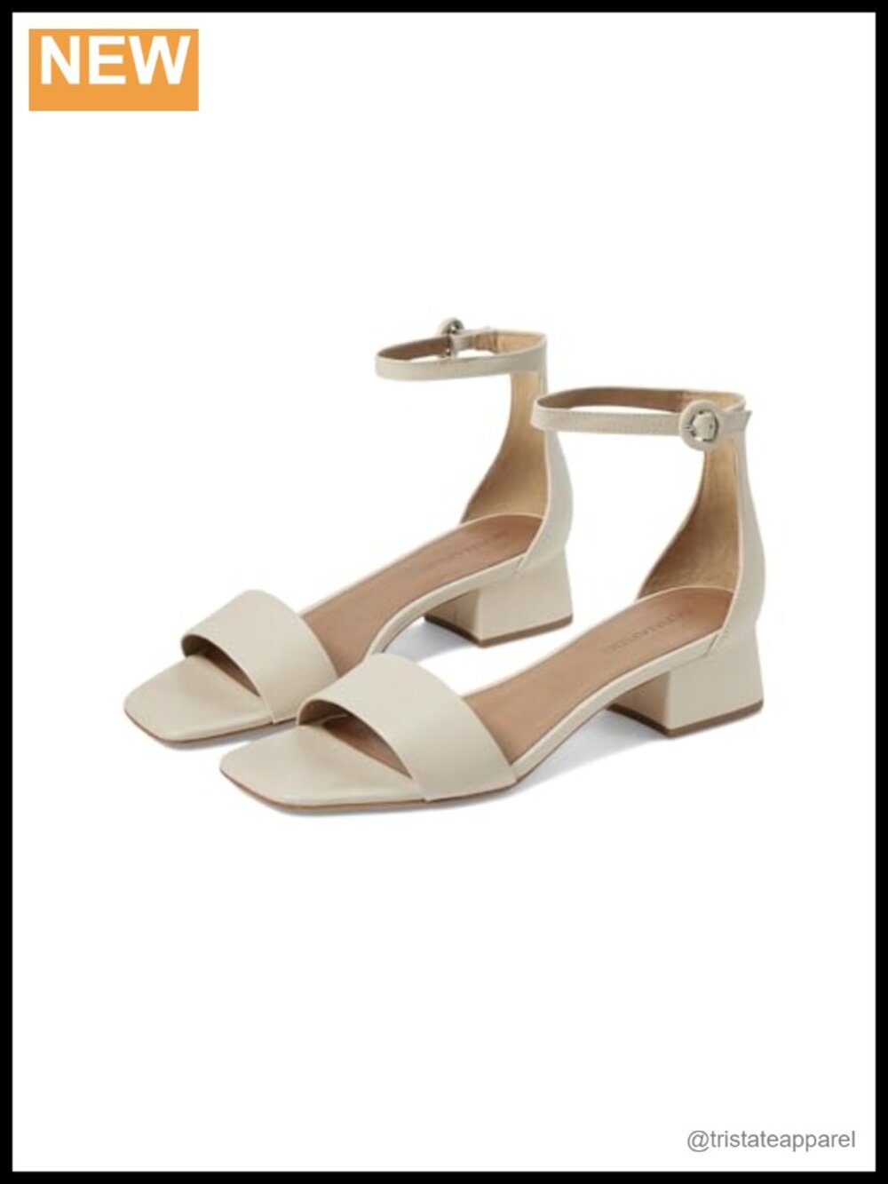 Leather Block Heel Ankle Strap Sandals 1.25 Inch Heel